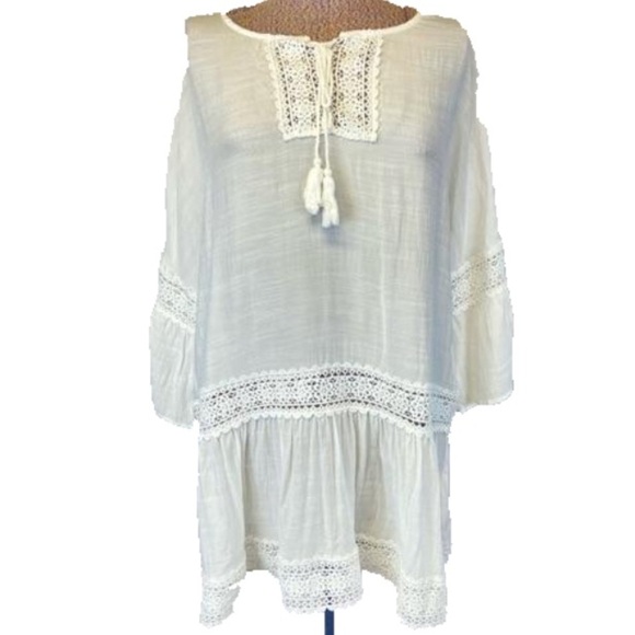 Dresses & Skirts - NWOT Embroidered White Lightweight Tunic Dress Coverup Shirt L/XL Boho Beachy